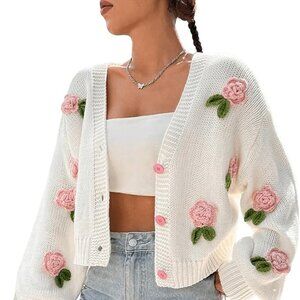 Women's 3D floral cardigan sweater